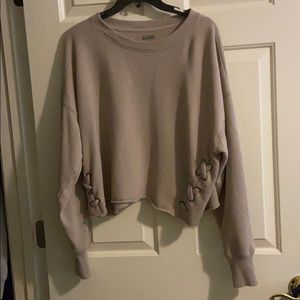 cropped aerie lace up sweatshirt